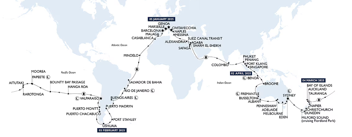 Harta MSC World Cruise 2025